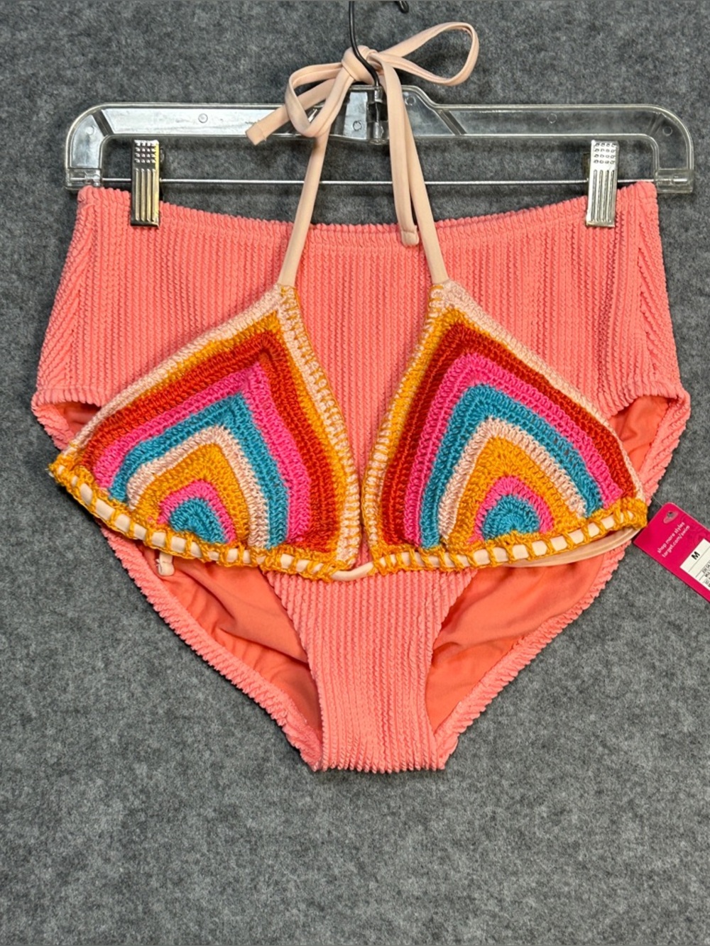 Xhilaration Women’s M Boho Bikini Set Colorful Crochet Top High-Waist Bottom New